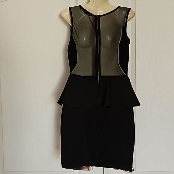 Guess Cocktail Sheer Front & Back Peplum Mini Dress Black Small - Picture 3 of 16